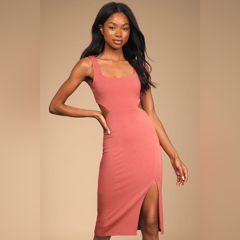 Mauve cutout bodycon midi dress